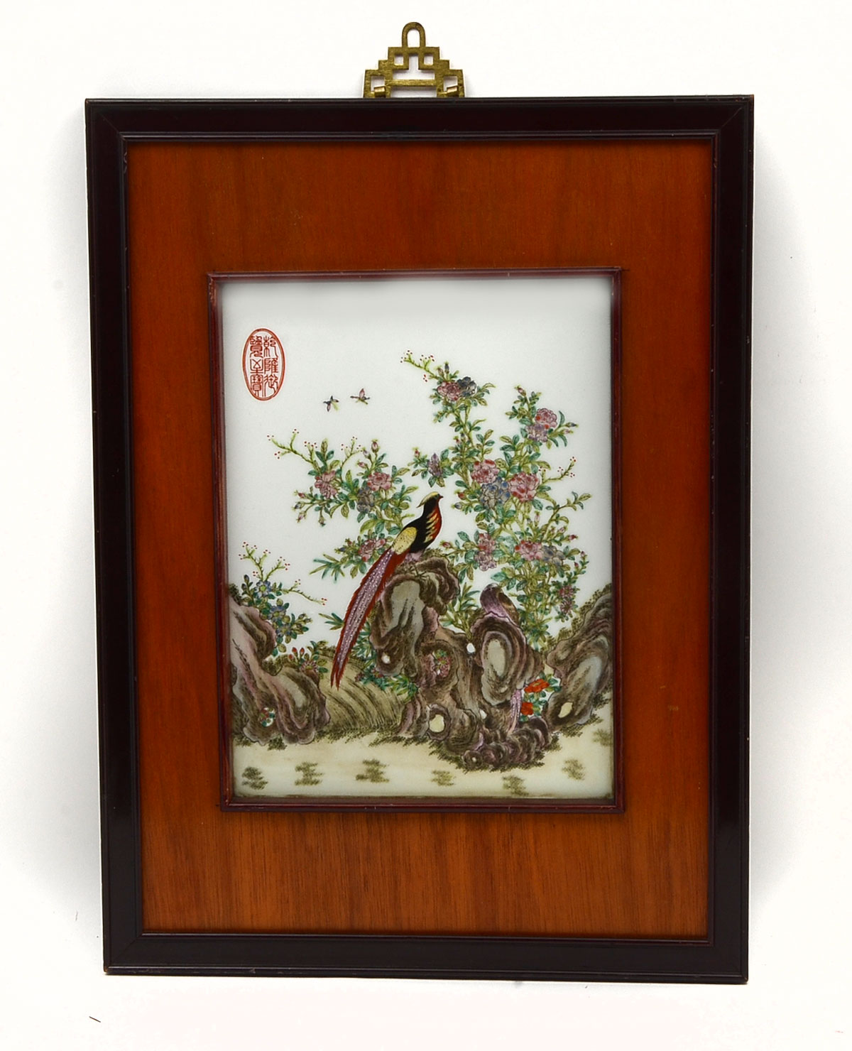 Appraisal: CHINESE FAMILLE ROSE PORCELAIN TILE IN FRAME Chinese Famille Rose