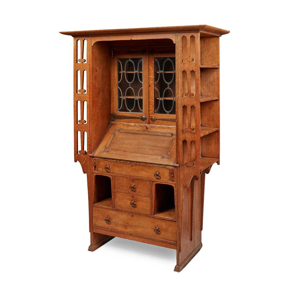 Appraisal: LIBERTY CO LONDON ATTRIBUTED TO ARTS CRAFTS SECRETAIRE BOOKCASE CIRCA