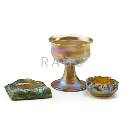 Appraisal: TIFFANY STUDIOS Three Favrile glass pieces sherbet cup salt turtleback