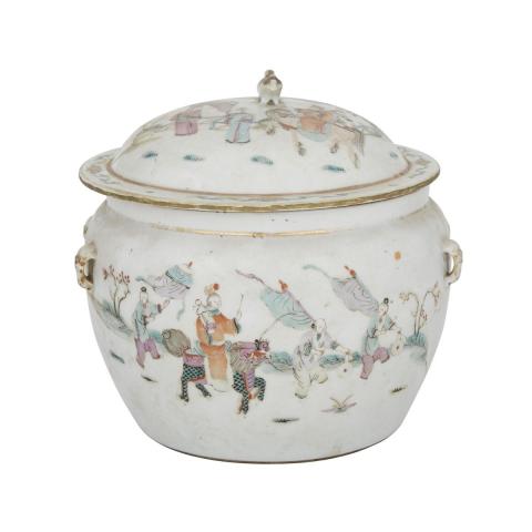 Appraisal: A Covered Famille Rose Boys Jar Republic Period Finely enameled