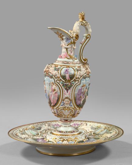 Appraisal: Fine Capodimonte Porcelain Rosewater Ewer and Basin fourth quarter th