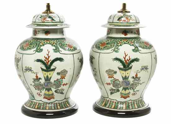 Appraisal: A Pair of Chinese Porcelain Famille Verte Lidded Vases each