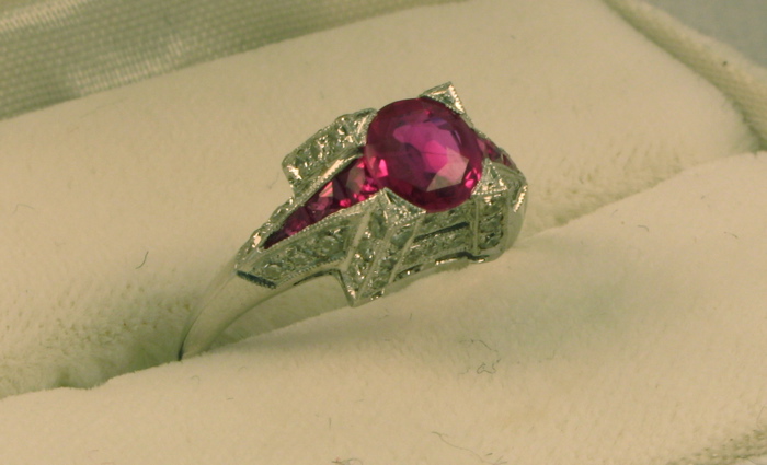 Appraisal: RUBY DIAMOND AND EIGHTEEN KARAT WHITE GOLD RING set with