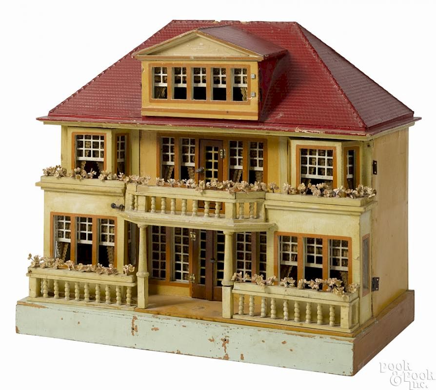 Appraisal: Gottschalk red roof doll house with a split front opening