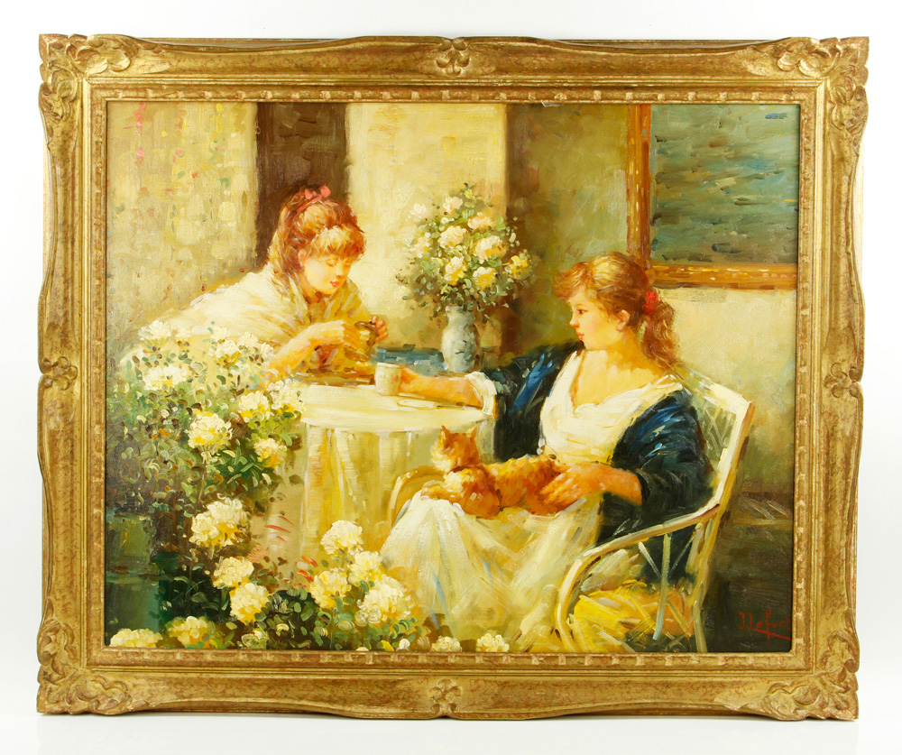 Appraisal: - Lefort Girls on Terrace O P Jean Lefort French