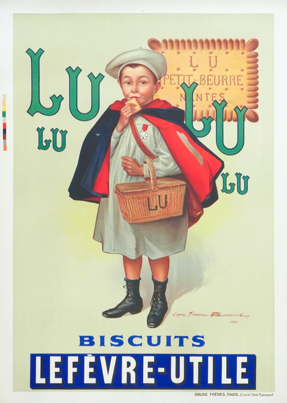 Appraisal: FRENCH ADVERTISING POSTER LU BISCUITSlithograph on paper mounted to canvas