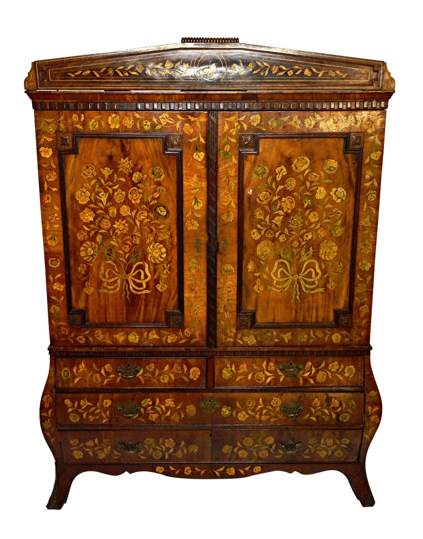 Appraisal: An th century Dutch floral marquetry inlaid linen press with