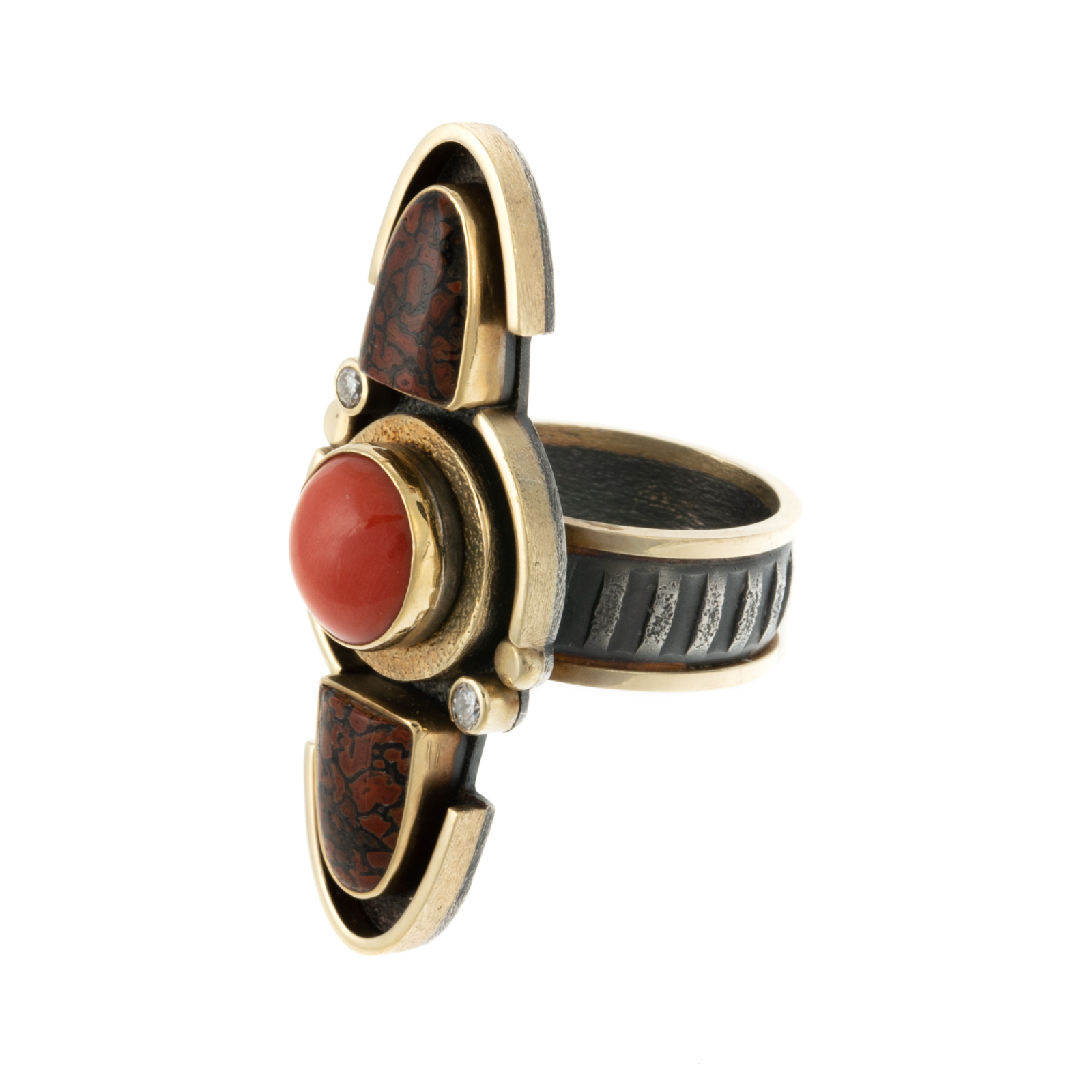 Appraisal: A BETH SOLOMON CORAL RING IN K STERLING SILVER K