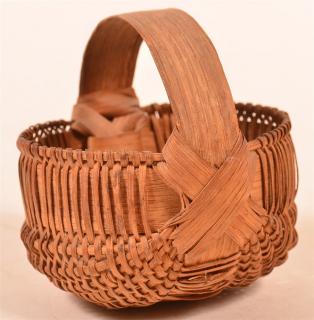 Appraisal: Finely Woven Miniature Berry Basket Wide bentwood handle and bentwood