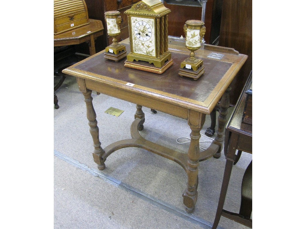 Appraisal: Writing desk with leather insert and lamp