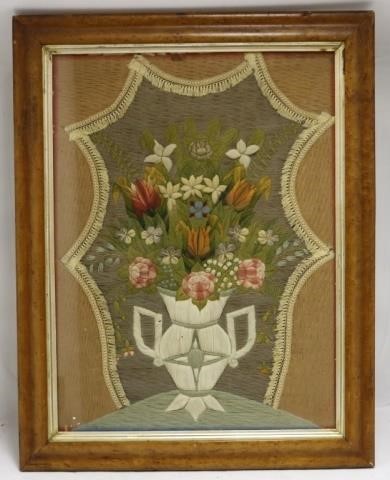 Appraisal: LATE TH C NEEDLEWORK PICTURE OF A VASE WITHFLOWERS IN