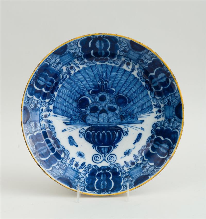 Appraisal: DUTCH BLUE AND WHITE DELFT PEACOCK CHARGER Marked in underglaze