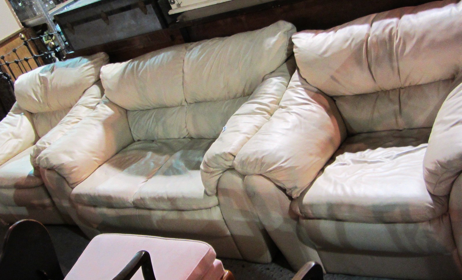 Appraisal: A th century cream leather three piece suite