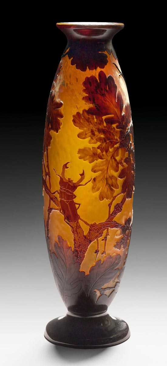 Appraisal: GALL MILE VASE circa Acid-etched and mould-etched yellow amber glass