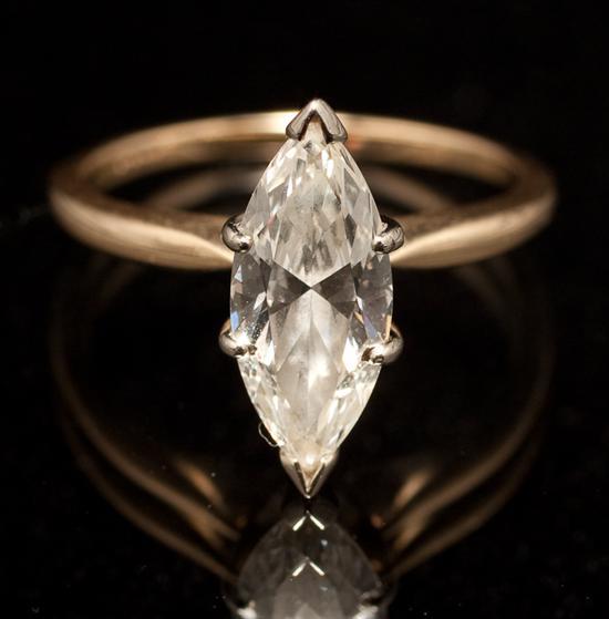 Appraisal: Marquise-cut diamond solitaire ring approx ct diamond mounted in a