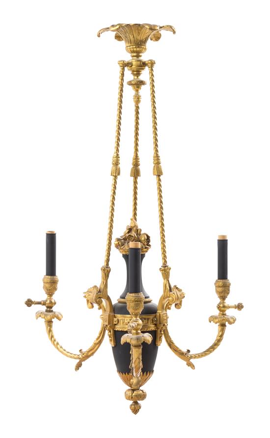 Appraisal: Sale Lot An Empire Style Gilt and Patinated Bronze Three-Light