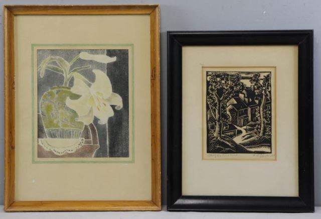 Appraisal: Two Signed 's Woodcut Prints Ann V Horton American active