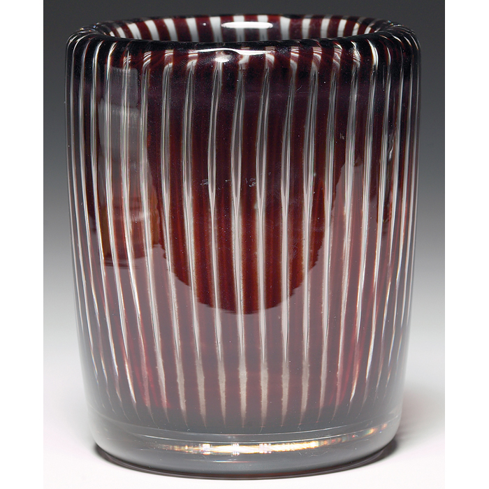 Appraisal: Unusual Orrefors Ariel vase thick glass with vertical burgundy and