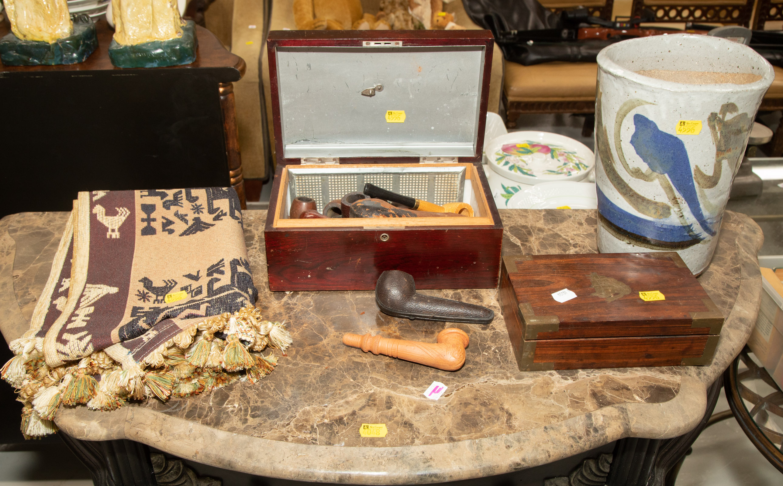 Appraisal: ASSORTED ITEMS Includes mahogany humidor selection of pipes and pipe