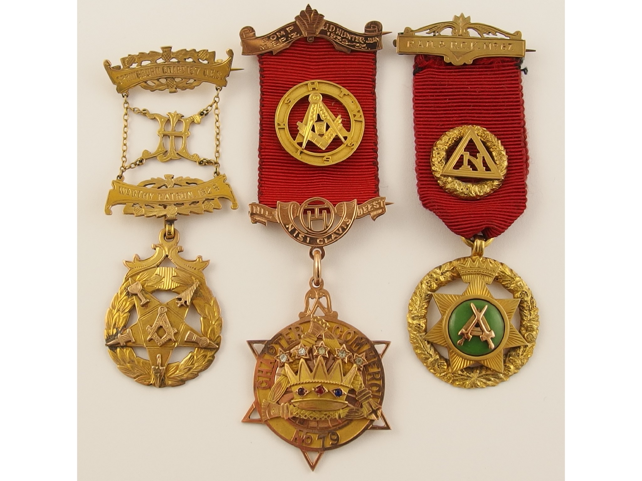 Appraisal: Three ct Masonic medallions Springburn Chapter worthy Patron Gem set