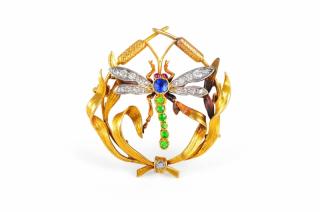 Appraisal: An Antique Gold Diamond and Colored Stones Brooch An Antique