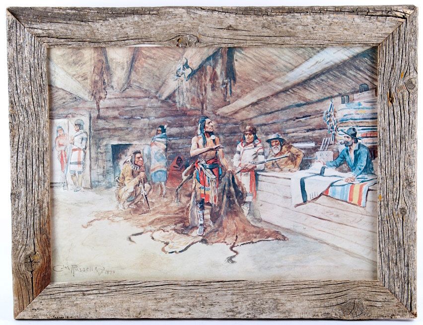 Appraisal: Joe Kipp's Trading Post Framed C M Russell Print For