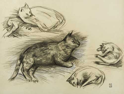 Appraisal: TH OPHILE STEINLEN Etude des Chats Charcoal and crayon with