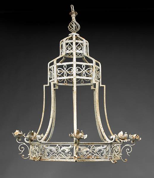 Appraisal: A Victorian style painted wrought iron eight light chandelier The