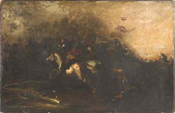 Appraisal: Continental oil on canvas battle scene ca x