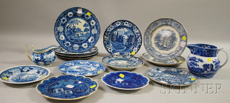 Appraisal: Fourteen English Blue and White Transfer-decorated Staffordshire Plates a Creamer