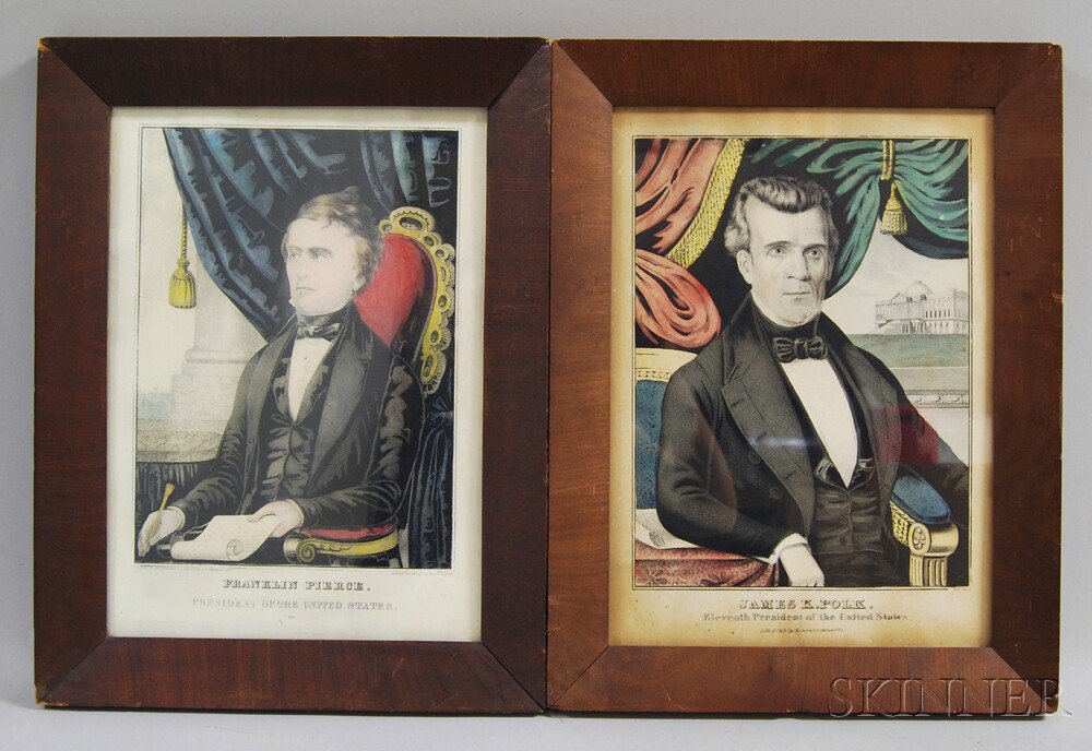 Appraisal: Two Framed Hand-colored Engravings of Franklin Pierce and James K