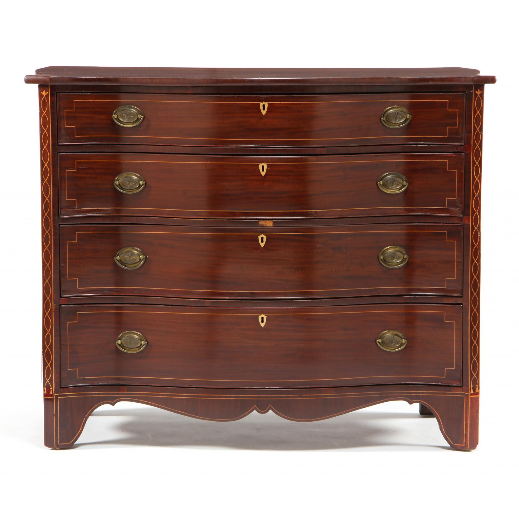 Appraisal: Southern Federal Serpentine Front Inlaid Chest of Drawers circa attributed