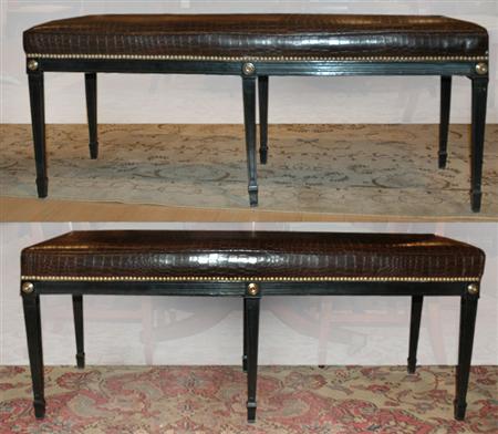 Appraisal: Pair of Simulated Alligator Upholstered Painted Benches Estimate nbsp nbsp