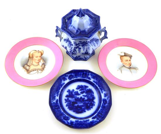 Appraisal: Sevres style and flow blue porcelain four pieces two Sevres