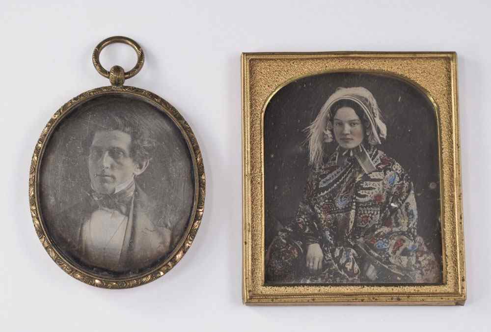 Appraisal: PIECE FEMALE LAPLANDER MAN DAGUERREOTYPES To include Hand tinted portrait