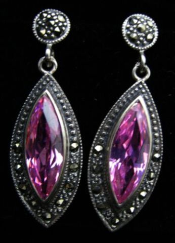 Appraisal: PINK TOPAZ CRYSTAL STERLING EARRINGS