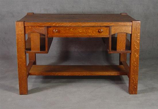 Appraisal: Mission Arts Crafts Oak Desk Circa Quartersawn oak and veneer