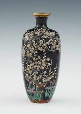 Appraisal: A Miniature Cloisonne Vase with Iris Flowering Prunus Meiji Period