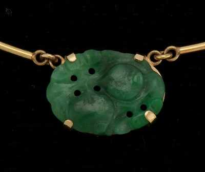 Appraisal: A Carved Green Jade and Gold Necklace k yellow gold