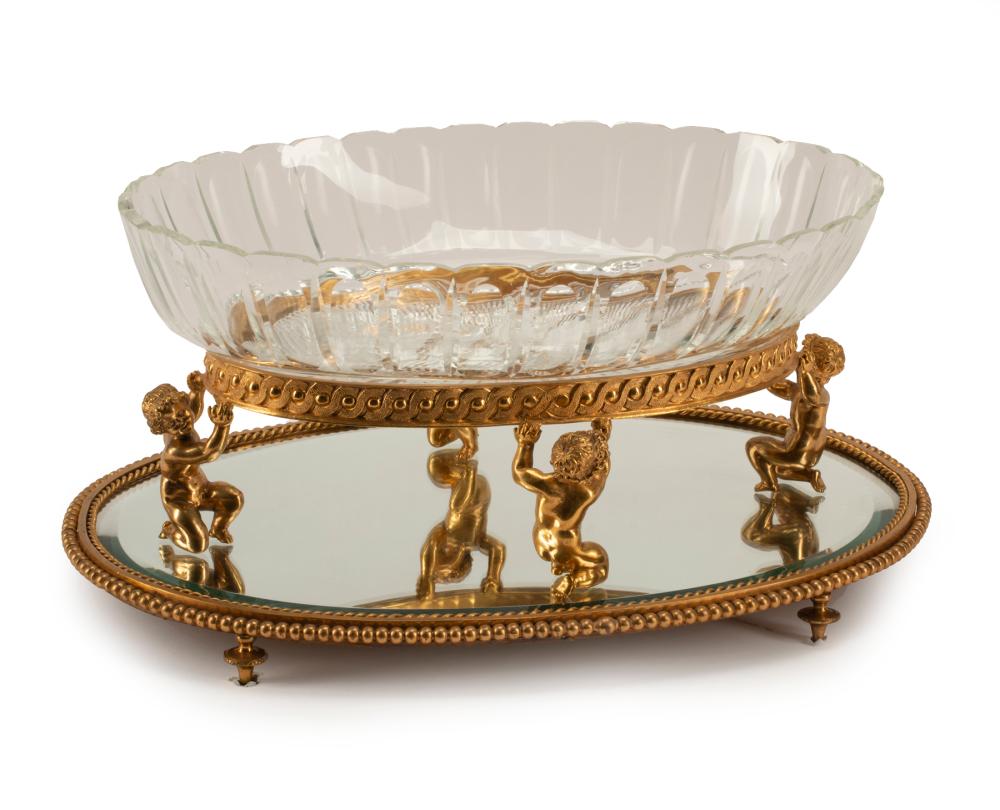 Appraisal: Louis XV-Style Gilt Bronze and Crystal Centerpiece on Mirrored Plateau