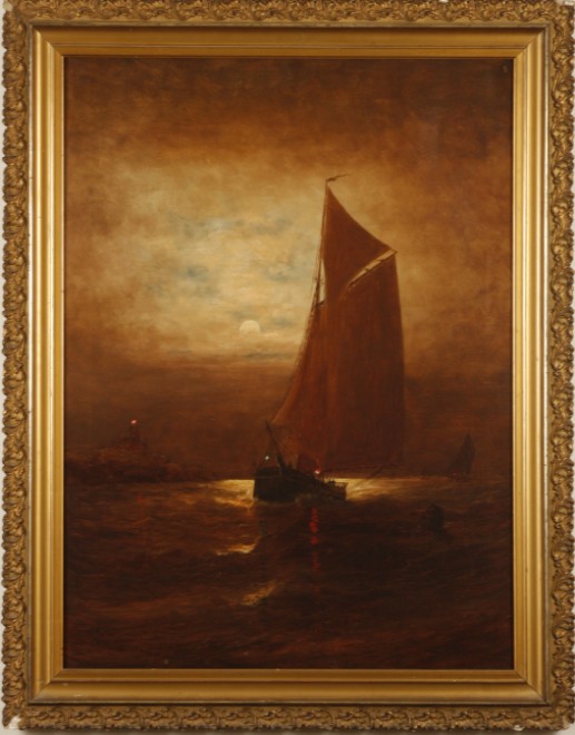 Appraisal: Nocturnal nautical scene oil on canvas x SLR Webber Artist