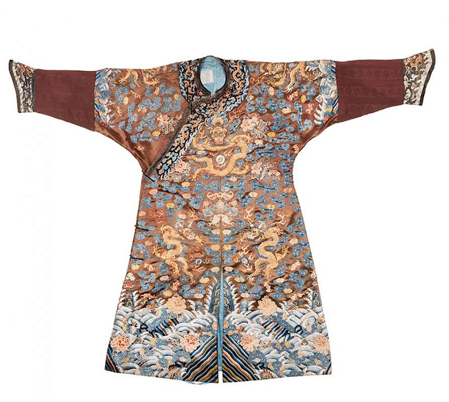 Appraisal: Virgil s Chinese Imperial Chestnut Dragon Robe Virgil Virgil Harris