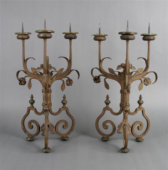 Appraisal: A Pair of Renaissance Revival Three-Light Candelabra Height inches