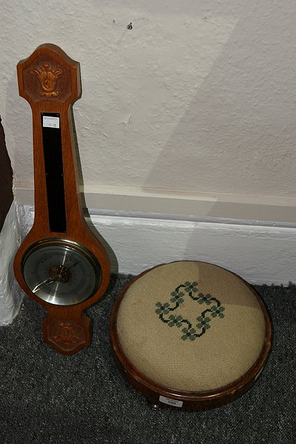 Appraisal: A SMALL VICTORIAN CIRCULAR FOOTSTOOL and a barometer