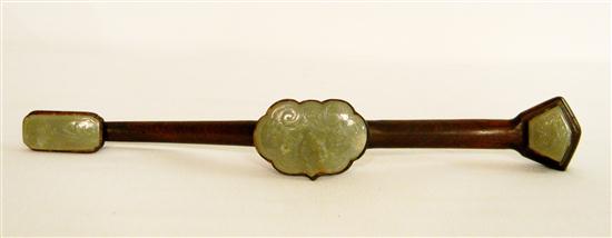 Appraisal: th C Chinese Ruyi sceptre inset with pale celadon jade