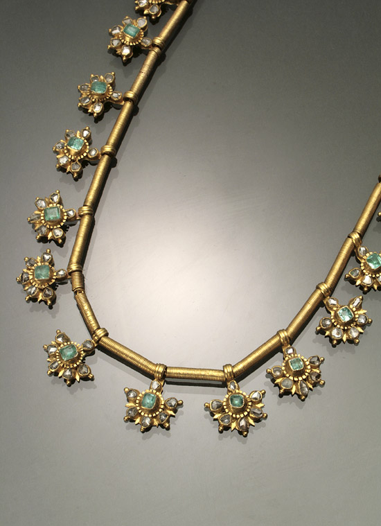 Appraisal: Victorian Choker Length Tested -Karat Yellow-Gold Emerald and Diamond Necklace