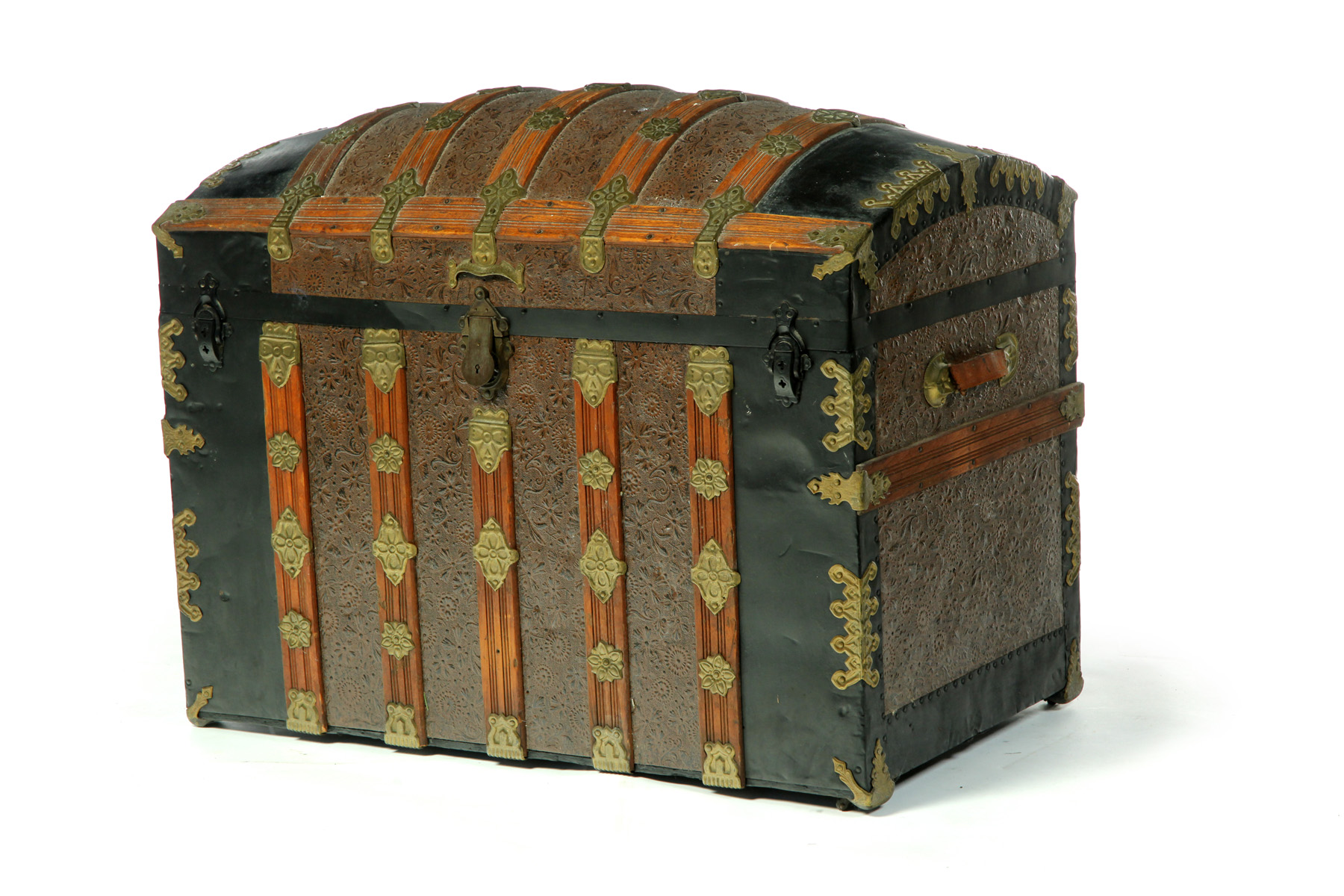 Appraisal: CAMELBACK TRUNK American th quarter- th century Tin and embossed