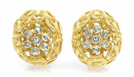 Appraisal: A Pair of Karat Yellow Gold and Aquamarine Earclips H