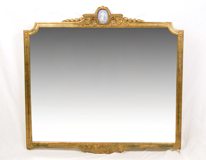 Appraisal: GILTWOOD MIRROR WITH JASPER PLAQUE Carved frame with Jasperware plaque