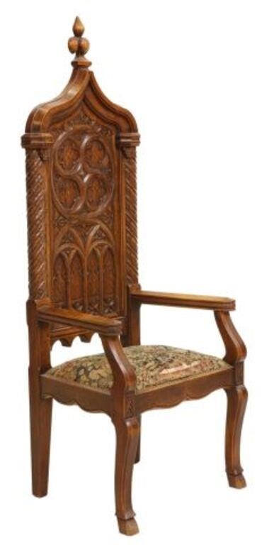 Appraisal: French Gothic Revival oak armchair late th c having spire-form